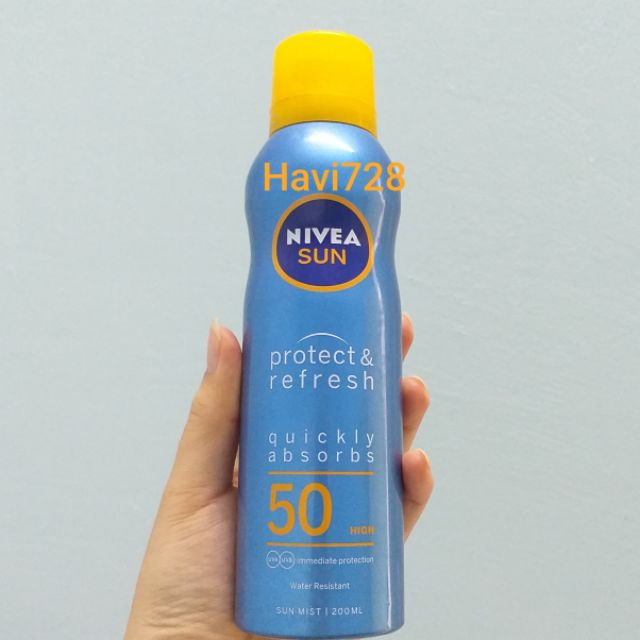 Bình xịt chống nắng kháng nước Nivea Sun Protect & Light Feel Cooling Sun Mist SPF50 200ml (Đức)