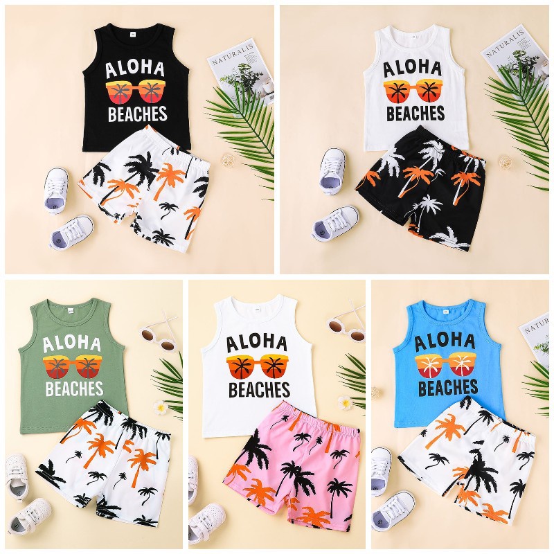Bộ Đồ Đi Biển Bé Trai Gồm Áo Ba Lỗ Và Quần Short Thời Trang Phong Cách Hàn Quốc Quần Áo Trẻ em 1-5 Tuổi