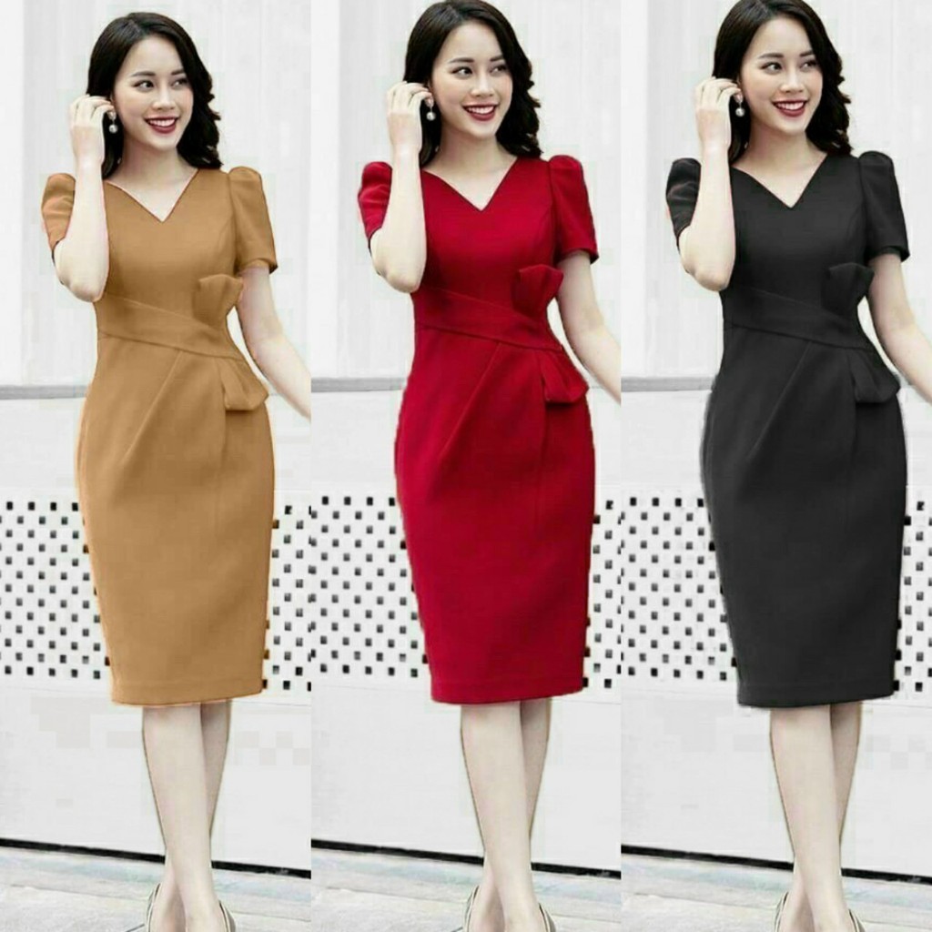 Đầm ôm xếp ly nơ hàng thiết kế sang trọng