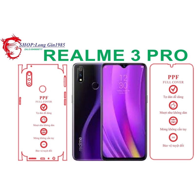 Realme 3 Pro miếng dán trong Ppf mặt sau và mặt trước chống va đập chống trầy xước