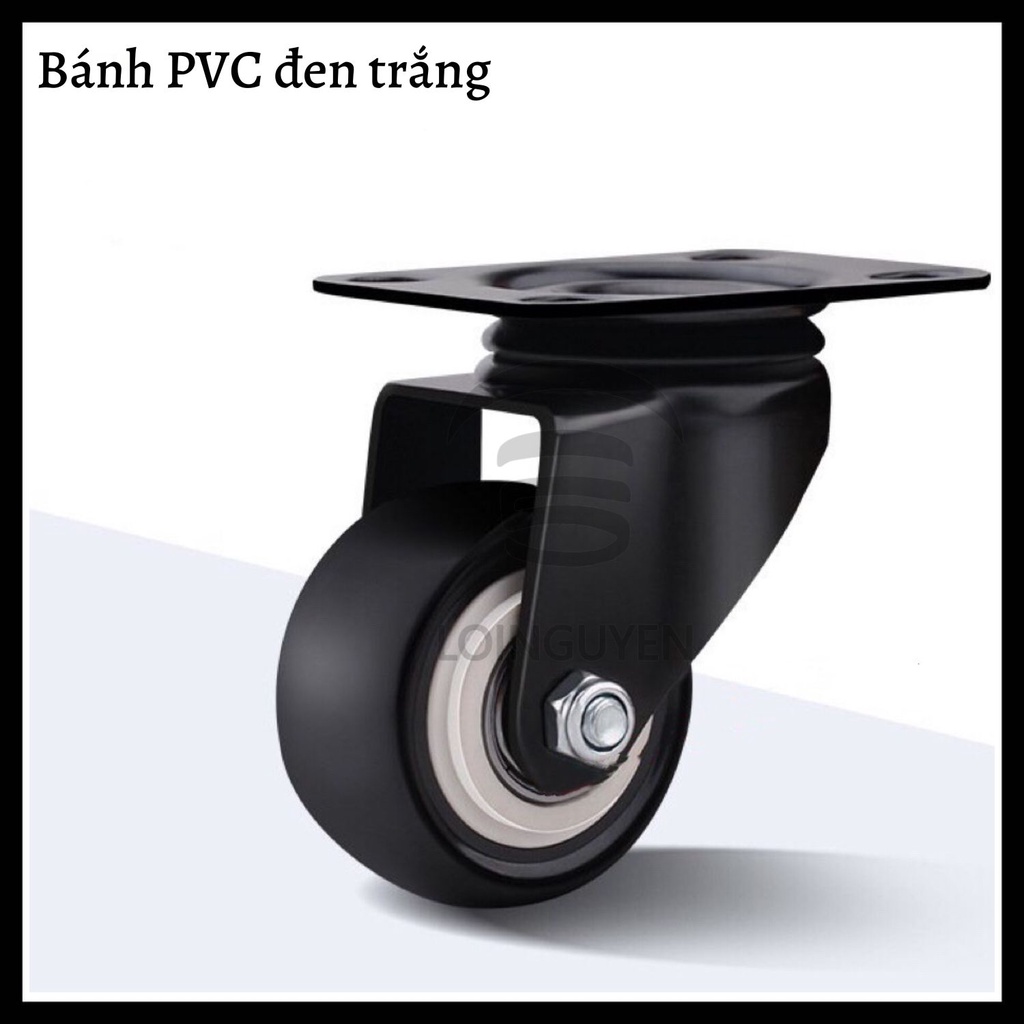 Bánh xe đẩy hàng pvc đen trắng Lợi Nguyên 50mm 40mm 65mm chịu tải lắp cho tủ nhựa,tủ gỗ,xe đẩy hàng,xe đẩy hàng gấp gọn