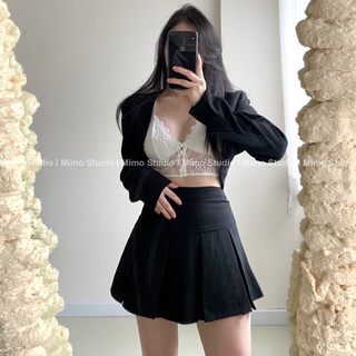 Jacket đen - váy xếp li đen - bra ren phối nút ( bán tách set)