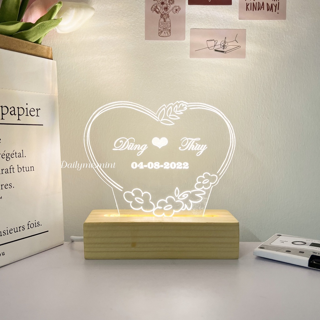 Đèn Khắc Chữ Theo Yêu Cầu, Đèn Ngủ Led 3D Decor Trang Trí Phòng - Dailyme.mint