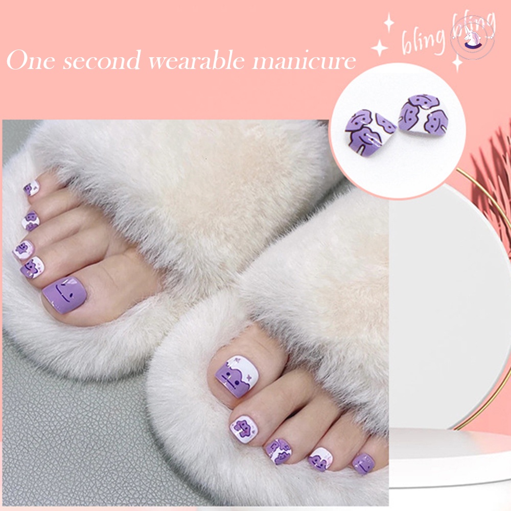 Bộ 24 Móng Chân Giả Màu Tím Bóng Dễ Thương Cho Nữ
