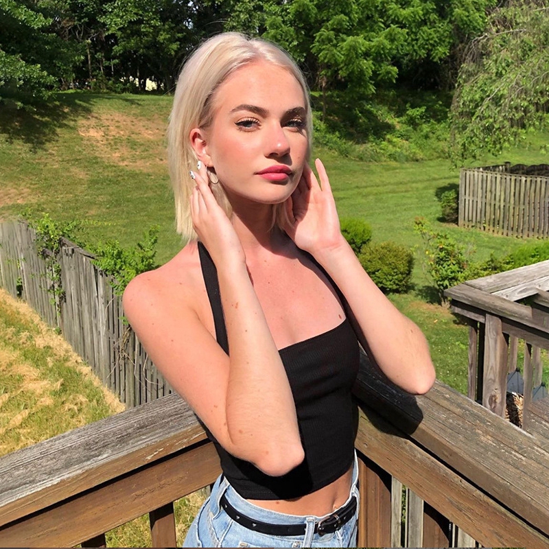 Sexy Crop Top Plain Slim Tank Women Halter Lace Up Casual Tops | BigBuy360 - bigbuy360.vn