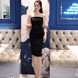 Váy body trễ vai tay nhũ v107 kymie