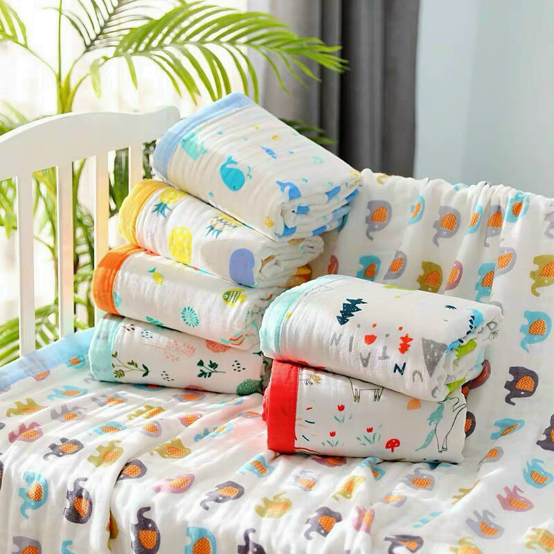 Chăn xô cho bé sơ sinh bo viền đa năng 6 lớp, mềm xô sợi tre siêu mềm mịn thoáng mát 1mx1m1