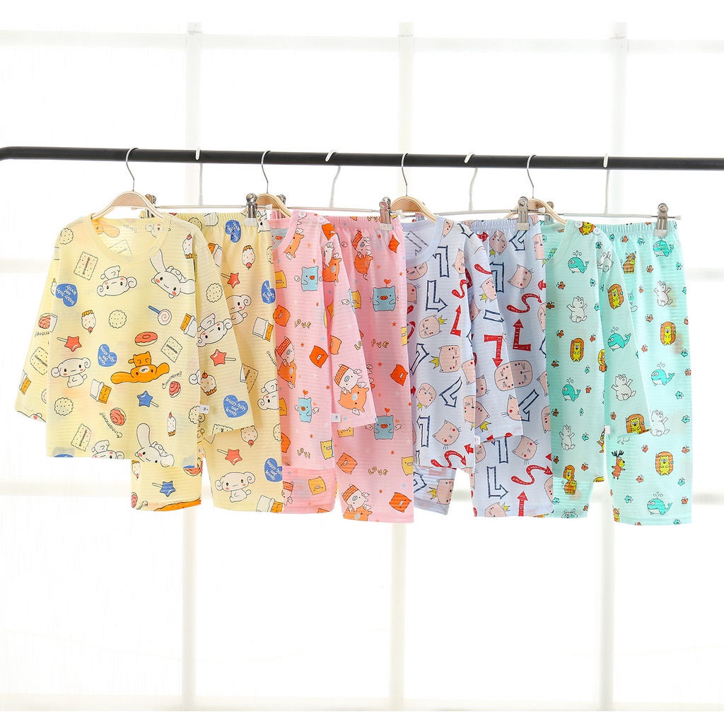 Bộ đồ ngủ cotton tay lửng thoáng khí thời trang mới cho trẻ em 80-140cm