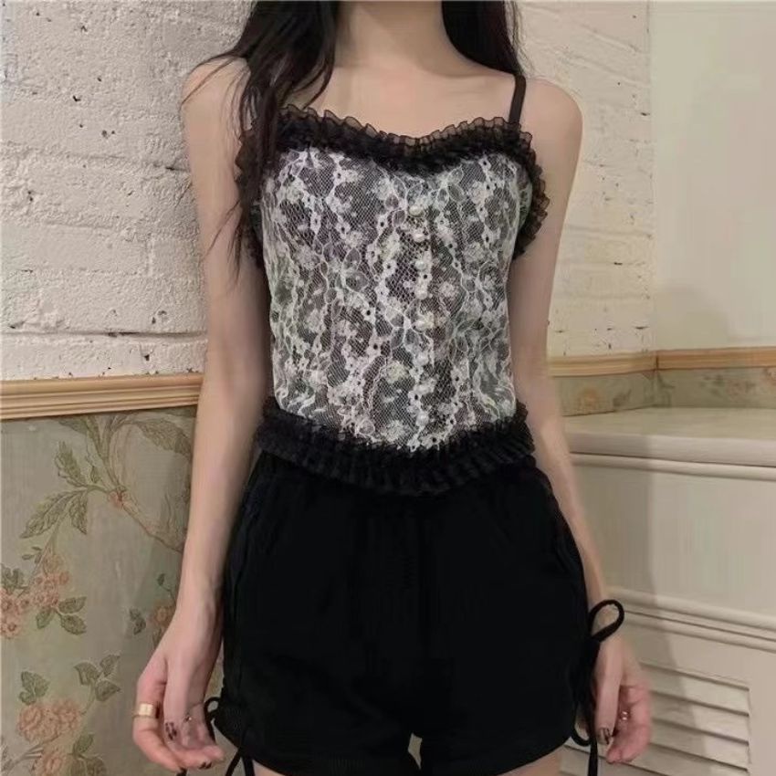 Áo Bra 2 Dây Ren Hoa Nhí Đính Khuy Cúc Ngọc Kèm Mút Đệm Ngực Siêu Xinh, Áo ngực Croptop Vải ren Cao Cấp B3025