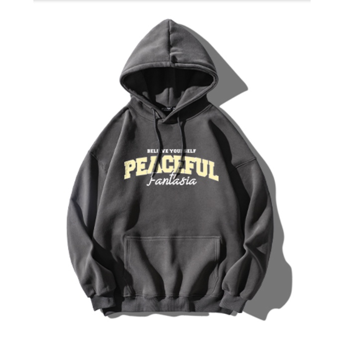 Áo Hoodie Nỉ Phối Mũ Trùm Đầu 2 Lớp Chữ Ngực PEACEFUL Lịch Sự - Phong Cách Thời Trang Hàn Quốc Thoải Mái UNISEX ZANGZANG