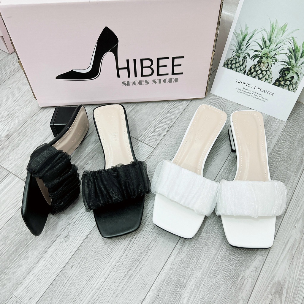 Dép nữ quai ngang guốc nữ cao gót bèo nhún 3 phân hot trend sang trọng Hàn Quốc HIBEE