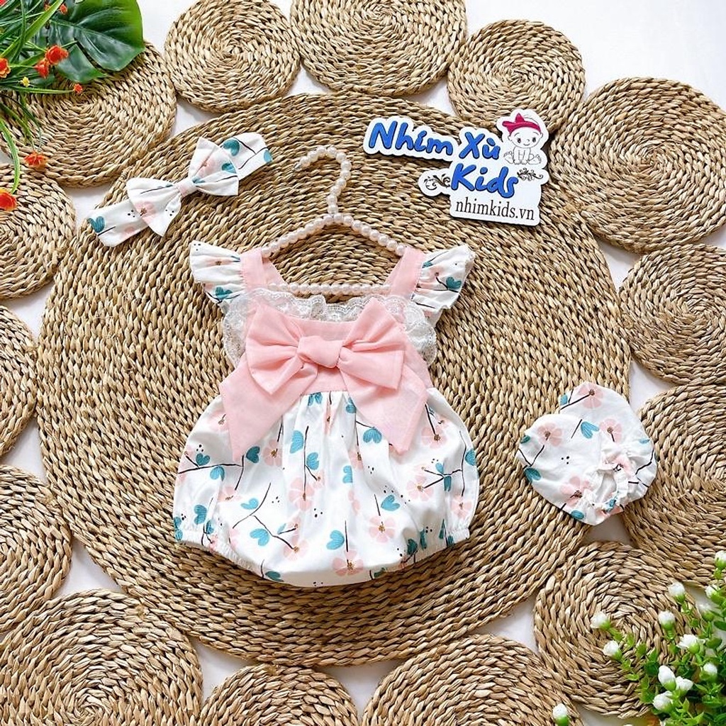 Body Hoa Lá Tay Cánh Tiên Bé Gái 3 Đến 12kg, Áo Liền Quần Bé Gái Chất Thô Lụa Mềm Mát