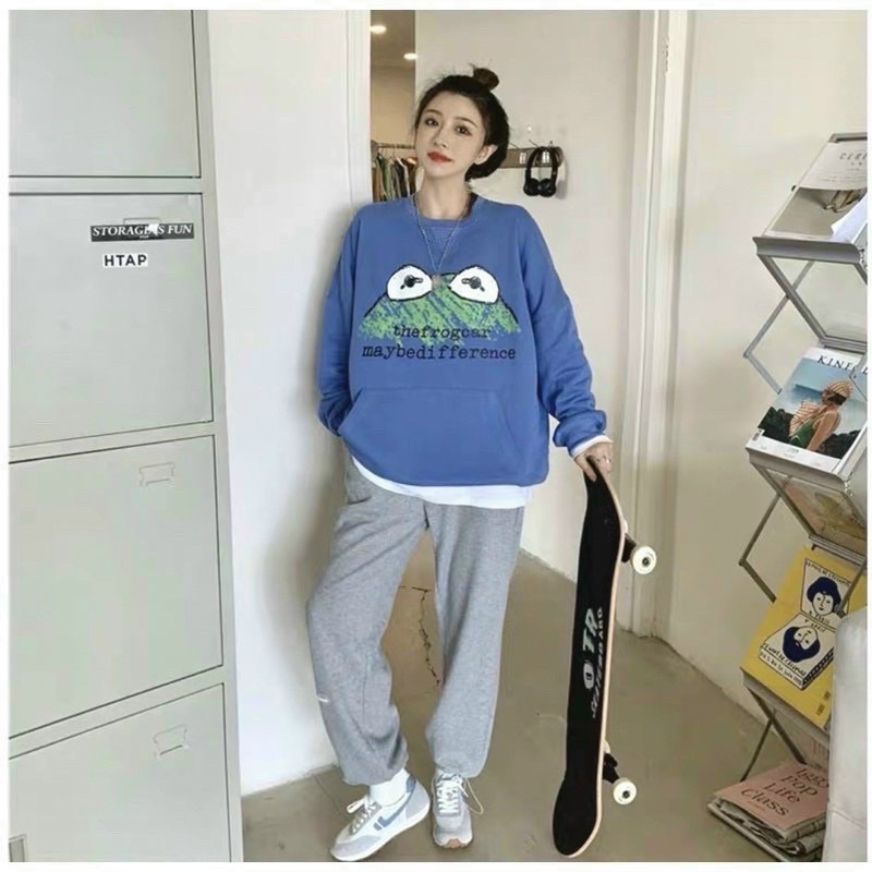 [siêu hot]áo hoodie pe không nón phong cách tự do dễ thương chất vải mềm mịn