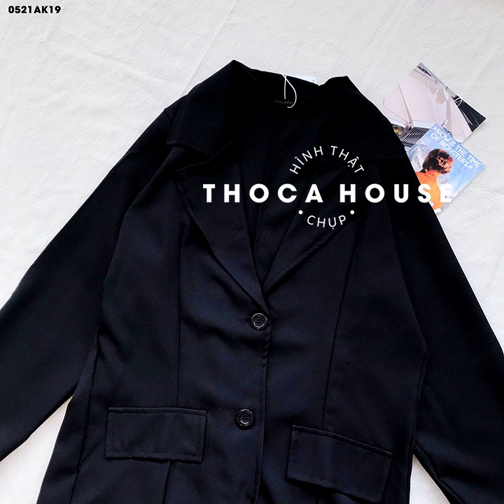Áo khoác vest blazer nữ 1 lớp túi kiểu nấp trơn nâu, đen THOCA HOUSE mặc công sở, dự tiệc
