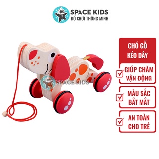 Đồ chơi gỗ cho bé Con chó gỗ có dây kéo Space Kids đồ chơi vận động cho bé