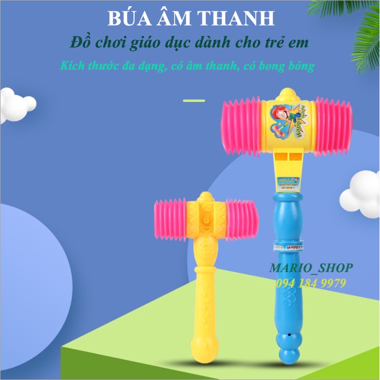Búa nhựa đồ chơi gắn còi phát ra âm thanh kèm thổi bong bóng vui nhộn dành cho các bé