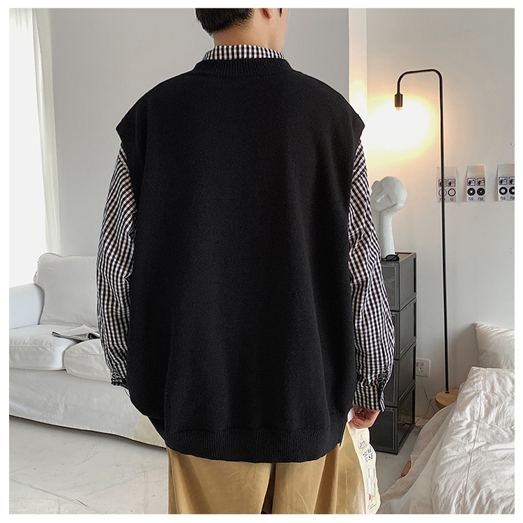 Áo gile nam len bigsize thời trang ulzzang hàn quốc áo len nam gile form rộng cổ V kiểu vest mặc ngoài thời trang đi học