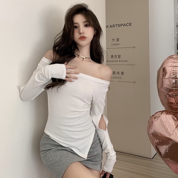 Áo Thun Tay Dài Trễ Vai Phong Cách Hàn Quốc Quyến Rũ Cho Nữ