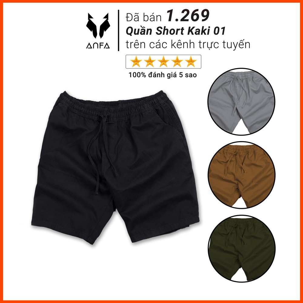 Quần short kaki AnfaX, quần lửng nam ống rộng lưng thun cao cấp - SK01