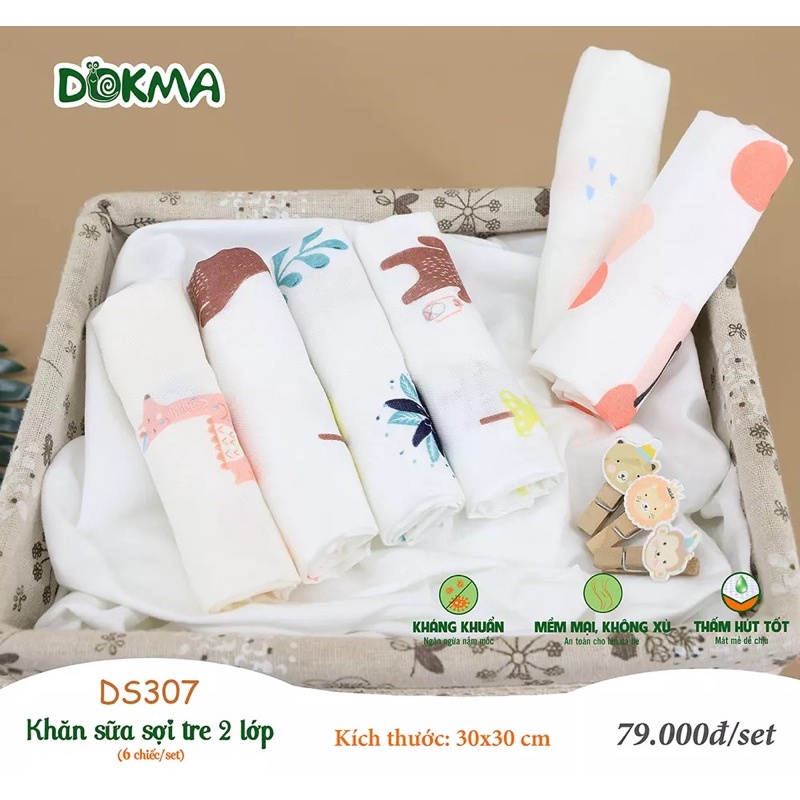 Sét 6 khăn sữa sợi tre Dokma 2 lớp DS307 - KT 30*30cm