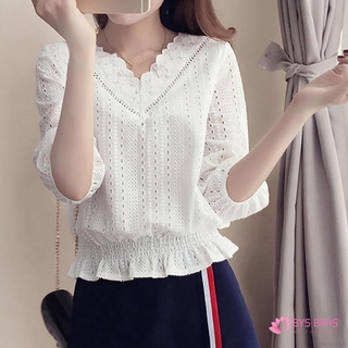 Áo Voan Phối Ren Tay Lửng Thanh Lịch Cho Nữ Size S-2Xl