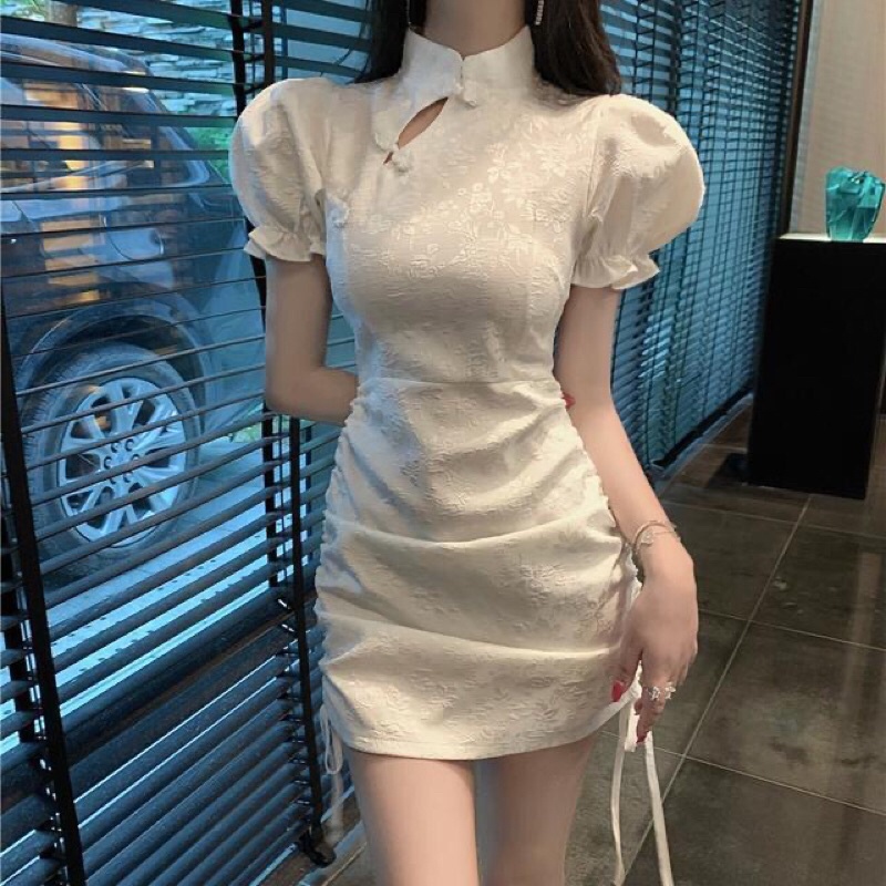 Đầm sườn xám dây rút phong cách Trung Hoa