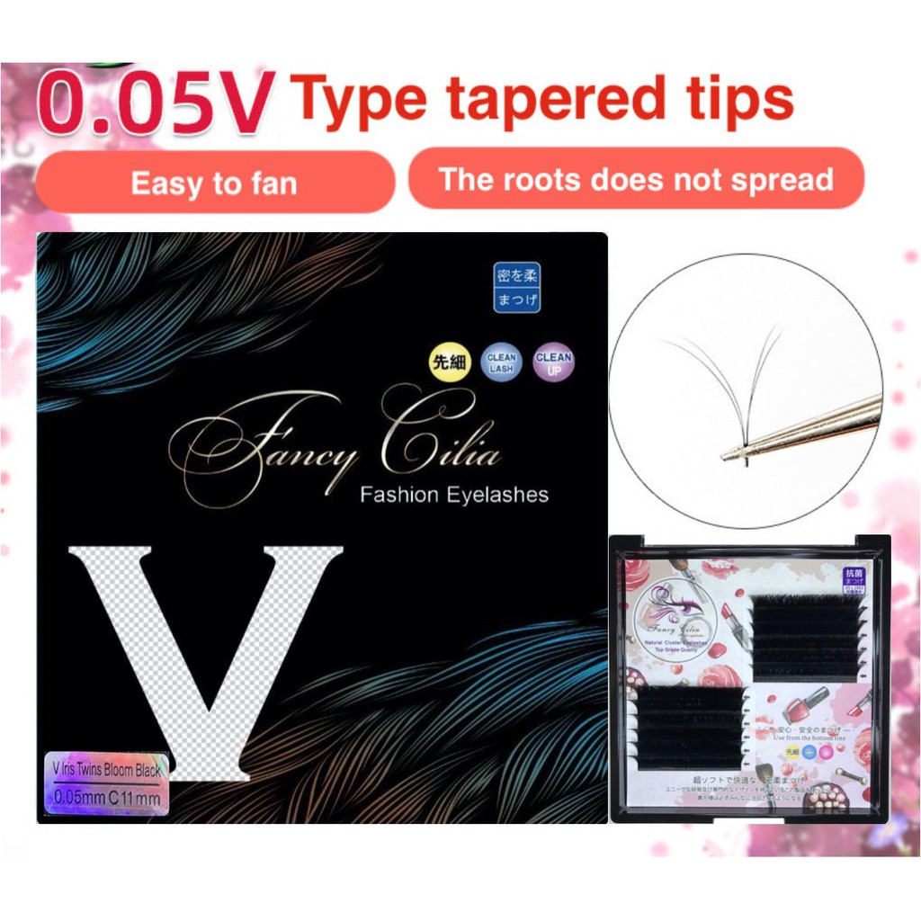 V Type Tapered Eyelashes Auto Blooming Eyelash Extension Curl C 0.05mm Easy Fan Synthetic Mink Individual Eyelashes V Lash Natural Soft