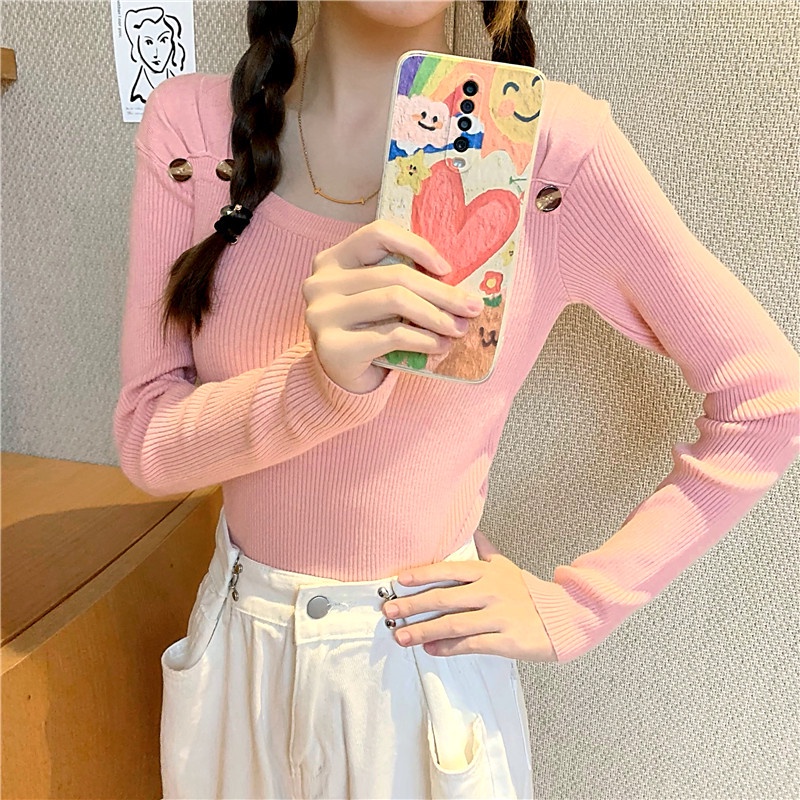 SUXI Áo Dệt Kim Tay Dài Cổ Vuông Màu Trơn Thời Trang Mùa Thu Phong Cách Hàn Quốc Cho Nữ