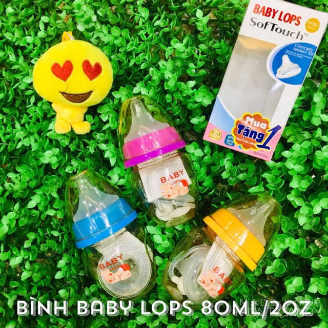 Bình sữa cổ rộng BABY LOPS nhựa PP không chứa BPA ( tặng kèm 1 núm ti thay thế)