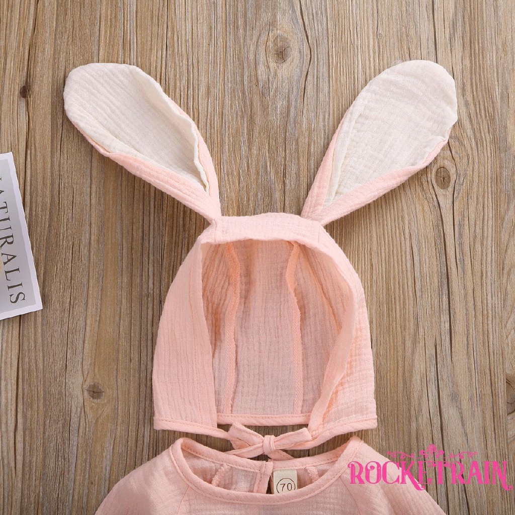 Jumpsuit Hình Tai Thỏ 3d+nón Cho Bé 0-24 Tháng Tuổi