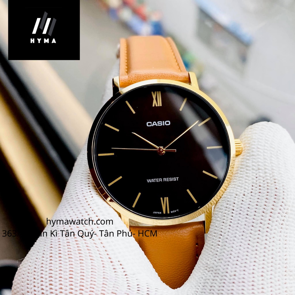 Đồng hồ nam đẹp dây da Casio MTP VT01GL-5B mặt đen chống nước Bảo hành 1 năm Hyma watch