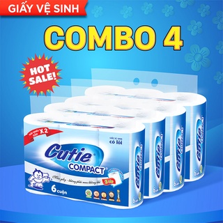 Giấy vệ sinh Cutie Compact có lõi 6 cuộn lốc - Combo 4 lốc