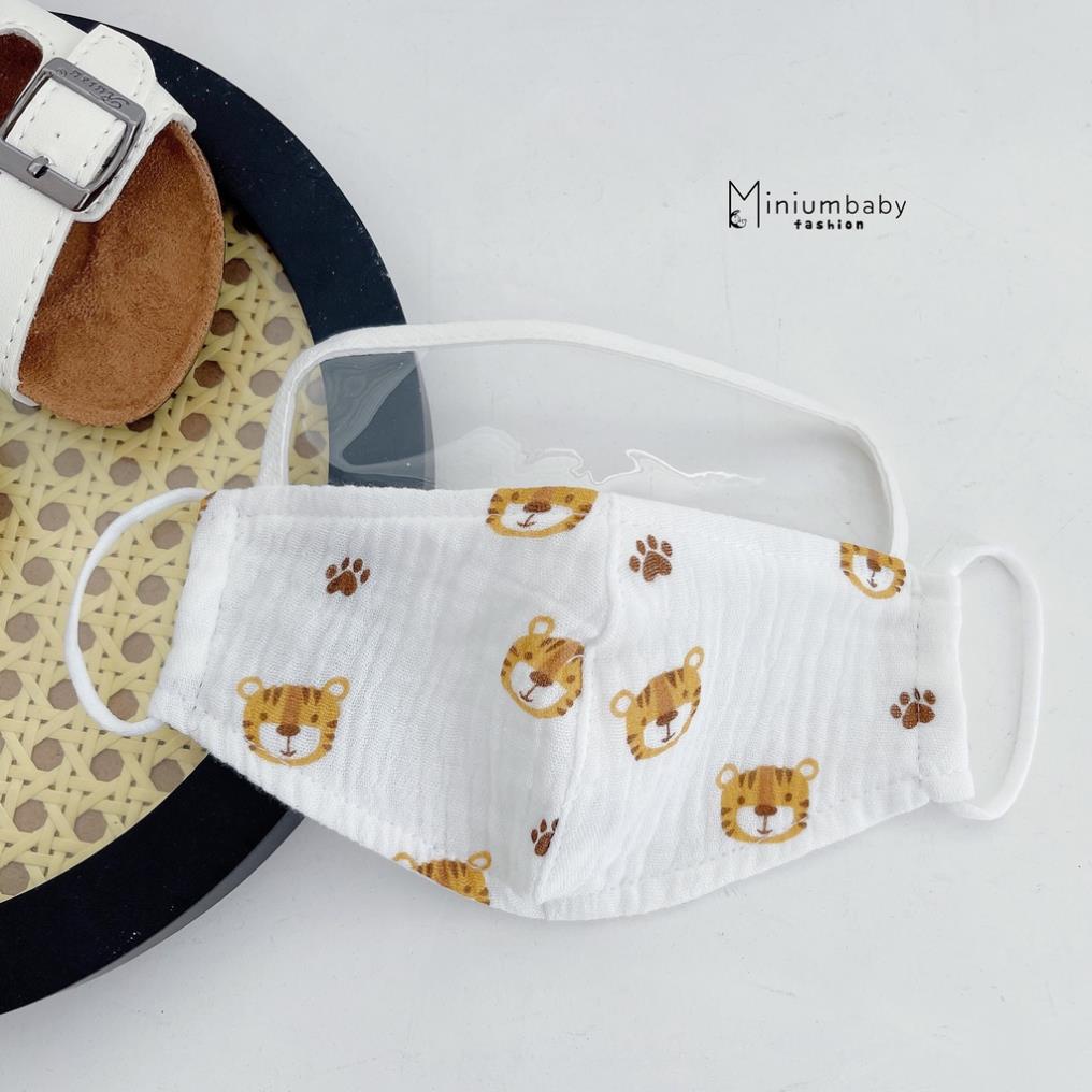 Khẩu trang vải Miniumbaby cho bé chất liệu xô muslin mềm thoáng cho bé từ 6 tháng đên 7 tuổi - KC115