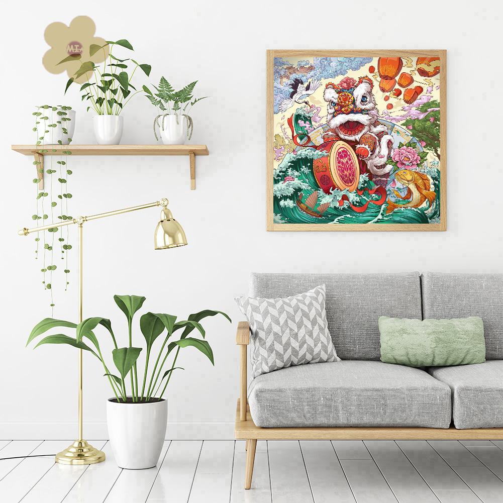 Bộ Tranh Đính Đá 5d Tự Làm Hình Sư Tử Nhảy Múa