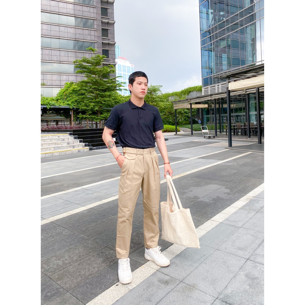 NOBUTA - Quần kaki khóa kiểu phong cách Hàn Quốc