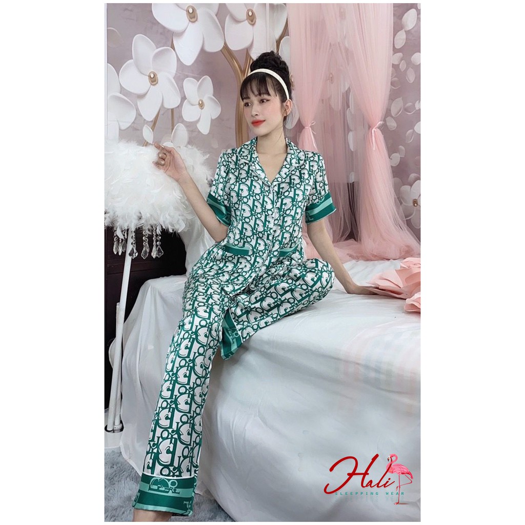 Đồ ngủ lụa satin mẫu in Dior ( 4 màu)