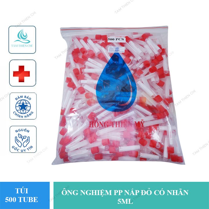 Ống nghiệm nhựa PP dùng quay ly tâm có nhãn có nắp 5ml Hồng Thiện Mỹ túi 500 cái