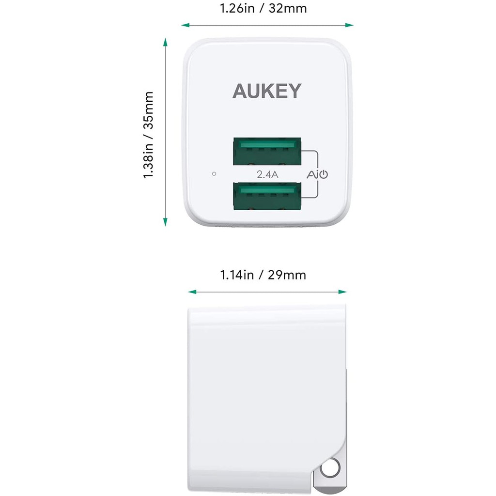 Sạc 2 Cổng Aukey PA-U32 2.4A AiPower Chính Hãng