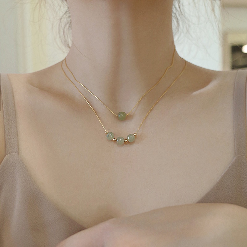 Vòng cổ Hạt Ngọc Bích Ba Thế Giới May Mắn Cao Cấp Sang Trọng Cổ Điển Dành Cho Nữ