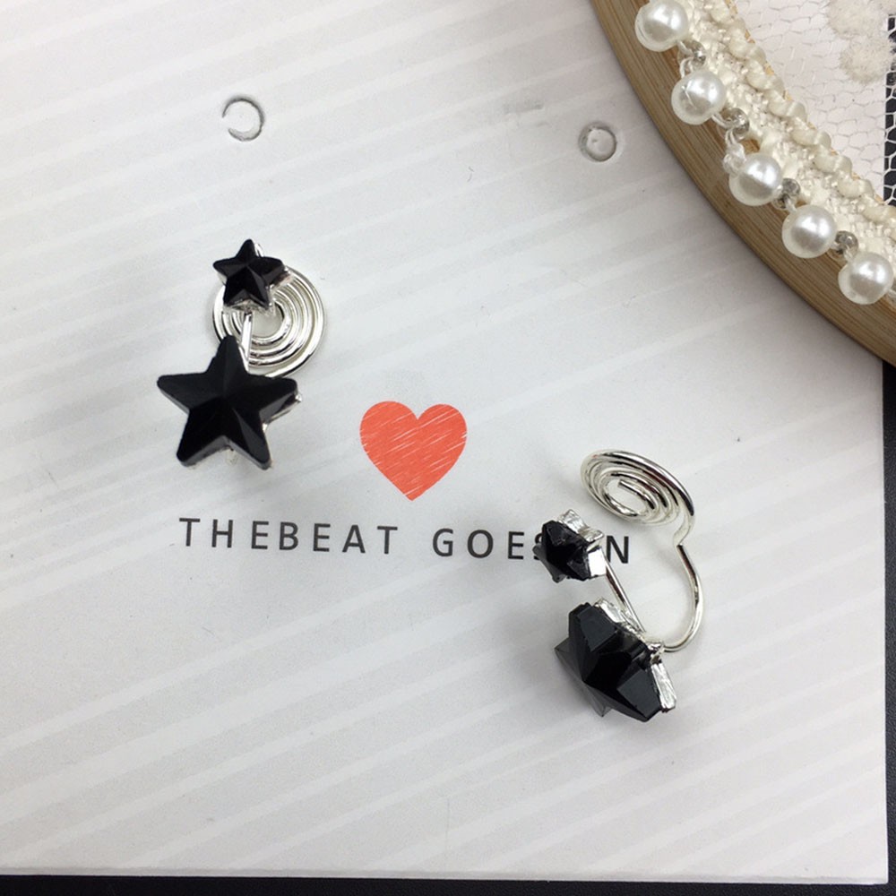Khuyên Tai Kẹp Vành Tai Không Xỏ Lỗ Hình Ngôi Sao Đính Pha Lê Màu Đen Cho Nữ