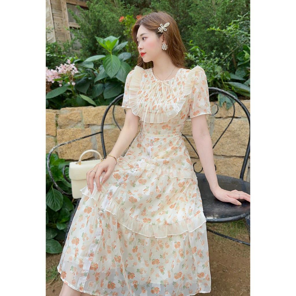 Váy hoa nhí dáng dài đi tiệc thiết kế sang trọng Tahe V282