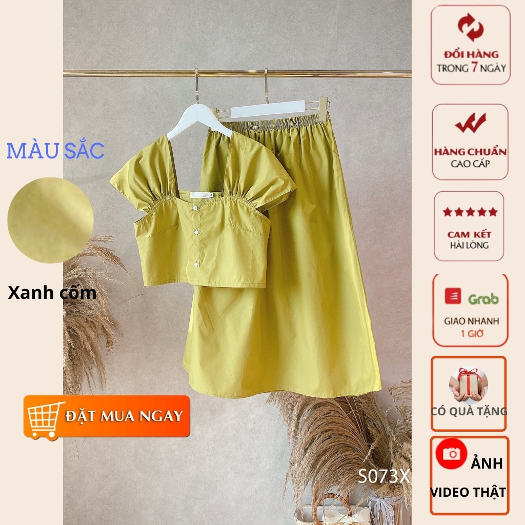 Sét chân váy dài áo croptop cổ vuông chất thô 3 màu- S073 | BigBuy360 - bigbuy360.vn