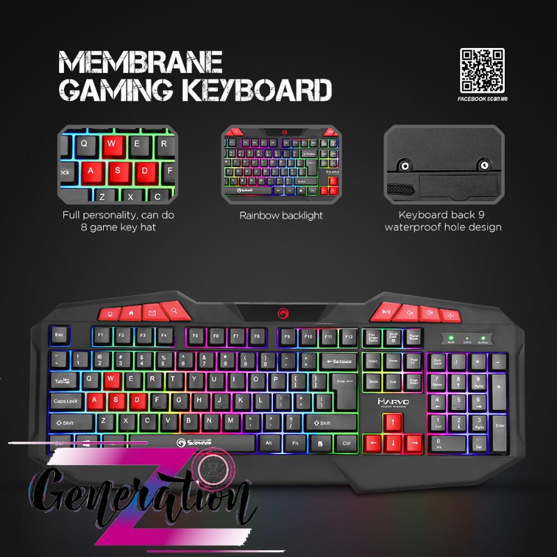 Bàn Phím Chơi Game Rainbow Backlight 112 Phím Marvo K602 - KEYBOARD LED MARVO K602