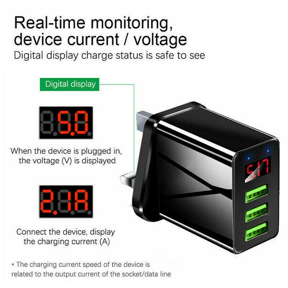 LUCKY Portable Adapter LED Display Power Supply Charger Fast Quick Charge Universal UK EU US Plug 3 Multi-Ports USB Transformer/Multicolor