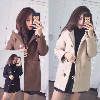 Áo khoác dạ mũ nữ dáng dài