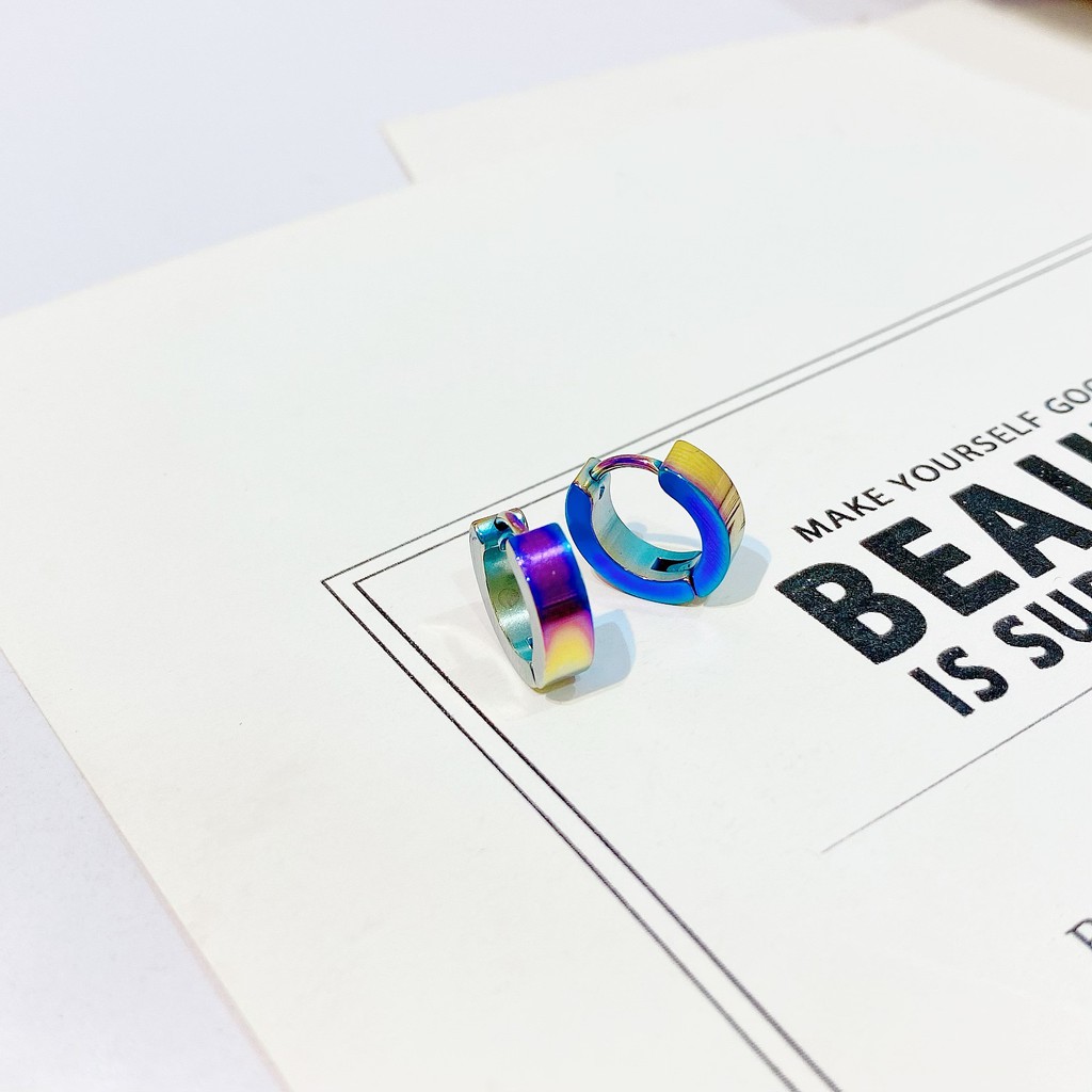 Bông Tai Khoen Tròn Bằng Thép Titan Không Gây Dị Ứng Phong Cách Hàn Quốc