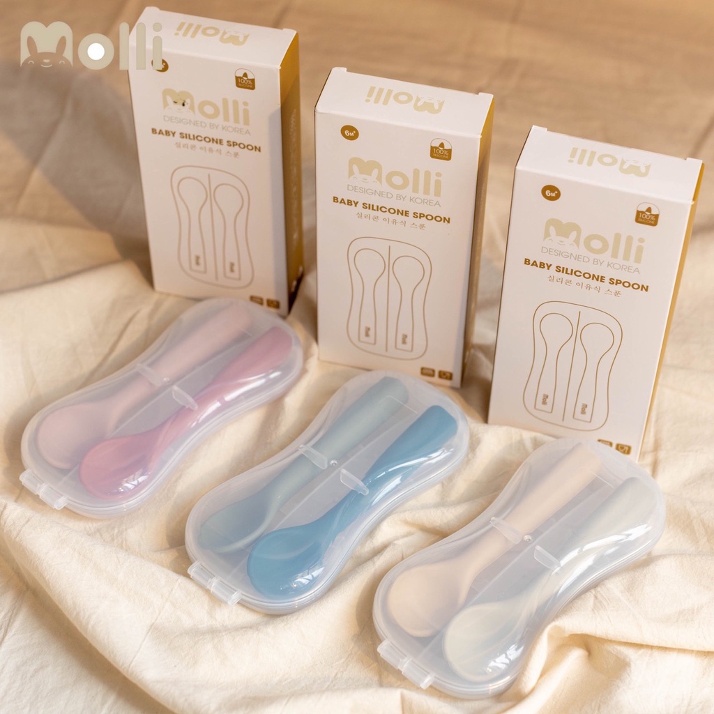 Có tách lẻ - Set 2 thìa ăn dặm 100% Silicone cao cấp chịu nhiệt tốt, không BPA, an toàn cho bé - Molli Việt Nam