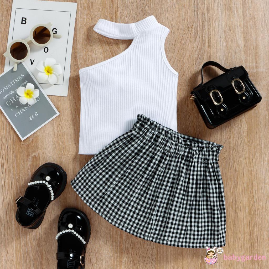 Bộ Áo Không Tay Màu Trơn + Chân Váy Lưng Cao Dành Cho Bé Gái 3 Tháng Tuổi