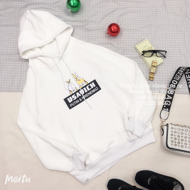 Áo khoát hoodie nam nữ 2 con thỏ nỉ ngoại chui form rộng có ảnh thật