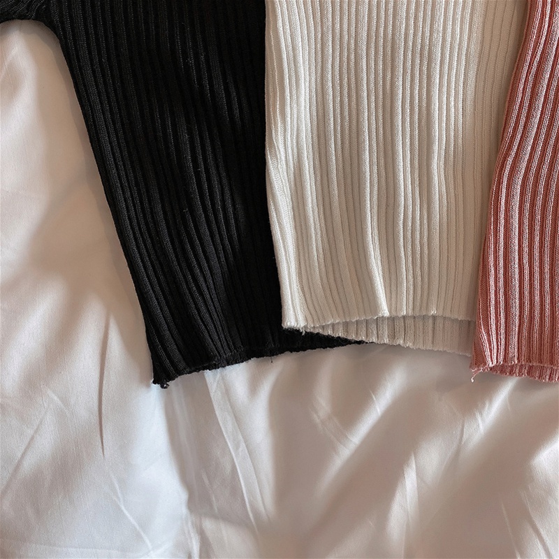 Áo Croptop Dệt Kim Tay Ngắn Cổ Bẻ Màu Trơn Thời Trang Mùa Hè Xinh Xắn Cho Nữ